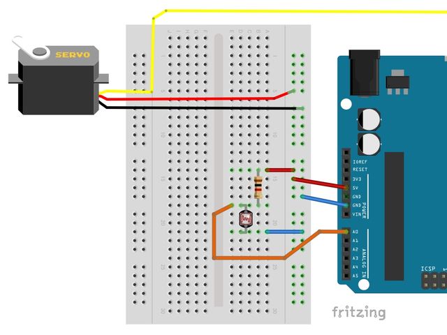 光センサーとサーボモーターの接続図