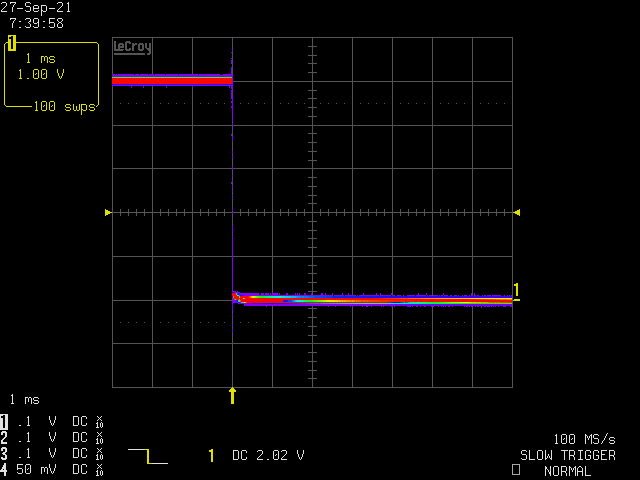 回路B、1ms/div、立ち下がりエッジ