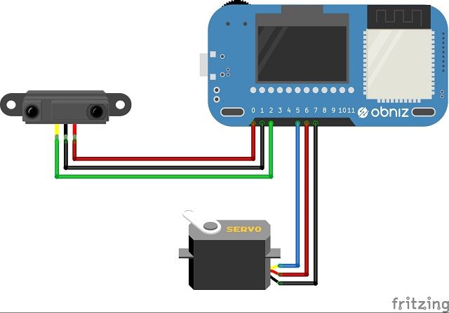 obnizに測距センサーとサーボモータを接続する