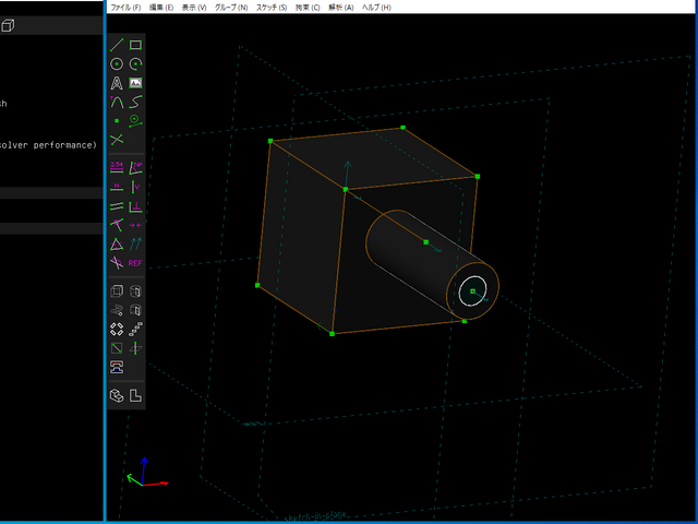 円柱の先端に円をスケッチ