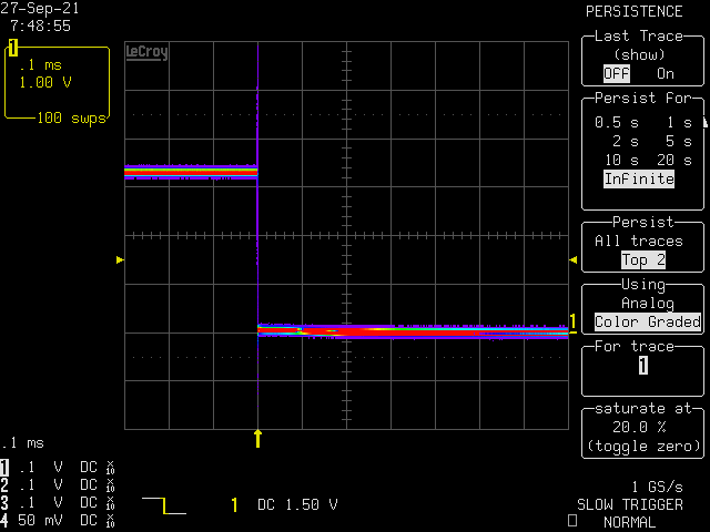 Tang Nano、0.1ms/div、立ち下がりエッジ