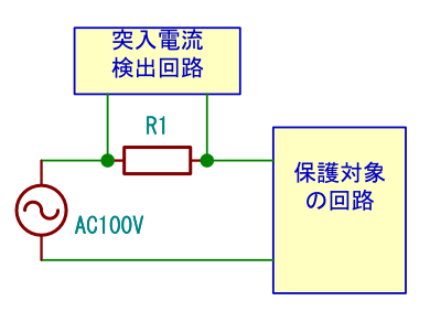 突入電流を直列抵抗で制限する回路