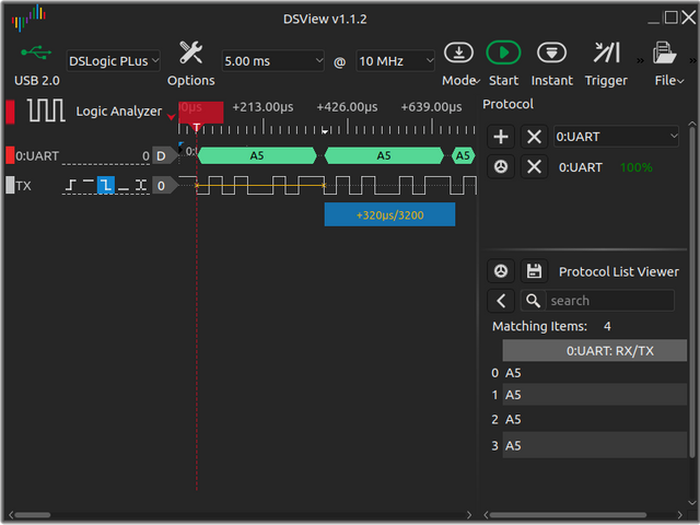 Raspberry Piから31250baudの信号が出ている様子