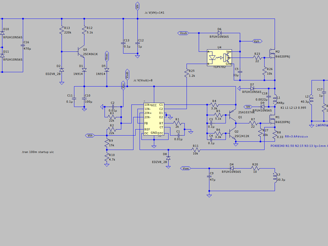 2スイッチフライバックコンバータ回路図