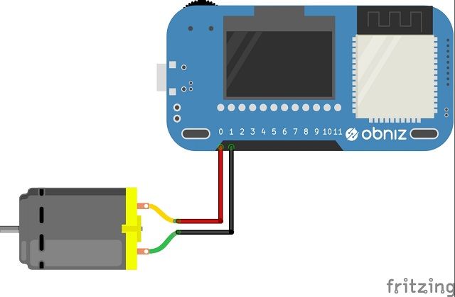 DCモーターとobnizの接続イメージ