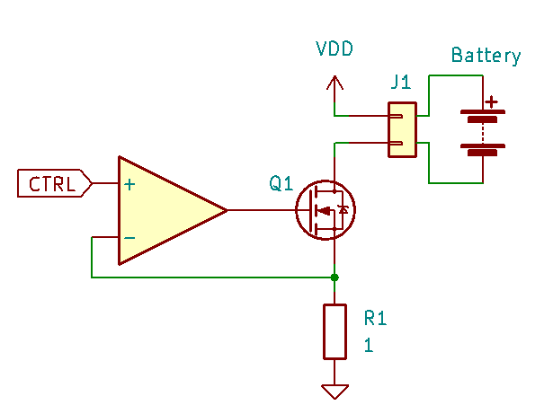 MOSFETとオペアンプによる定電流充電回路