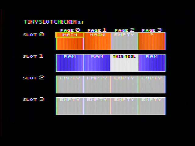 カートリッジあり TINY SLOT CHECKER (RAM版) の表示