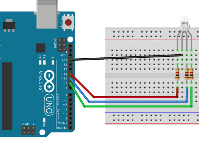 フルカラーLEDとArduino UNOの配線