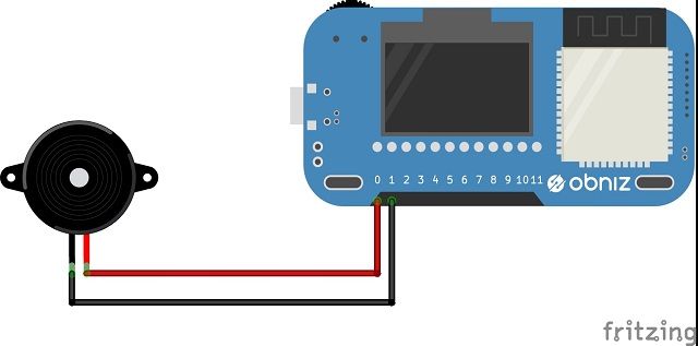 obnizと圧電スピーカーの接続図